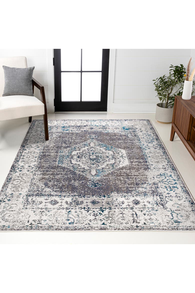 Ankara Vintage Medallion Area Rug, Alternate, color, Gray/Ivory