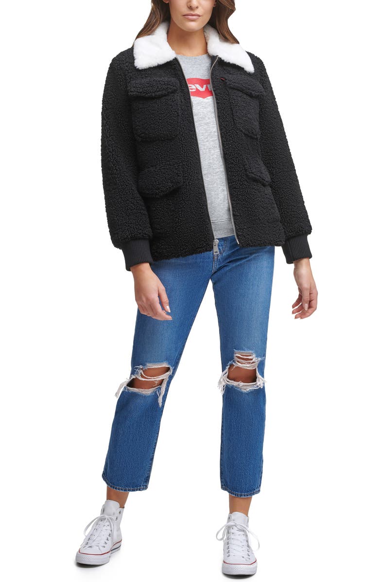 Levi's<sup>®</sup> Faux Fur Collar Fleece Jacket, Alternate, color,