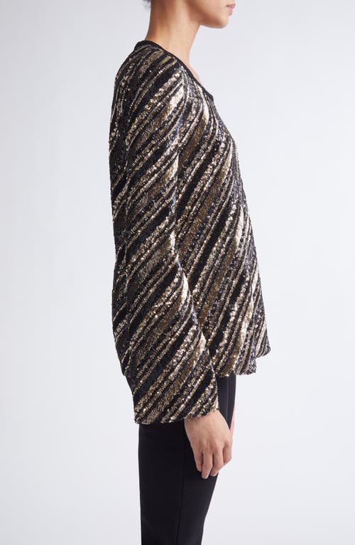Giambattista Valli Stripe Sequin Long Sleeve Top In Black
