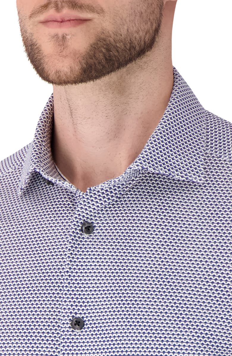 Victor Emmanuel Regular Fit Geometric Print Knit Cotton Dress Shirt, Alternate, color, Navy