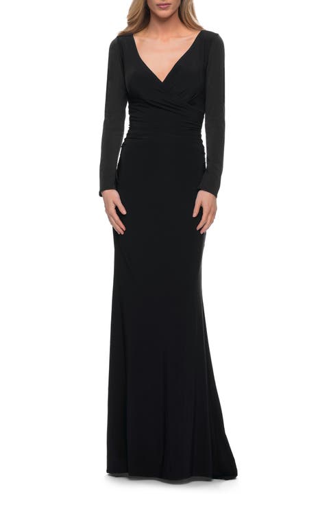 Long Sleeve Jersey Evening Dress with Ruching