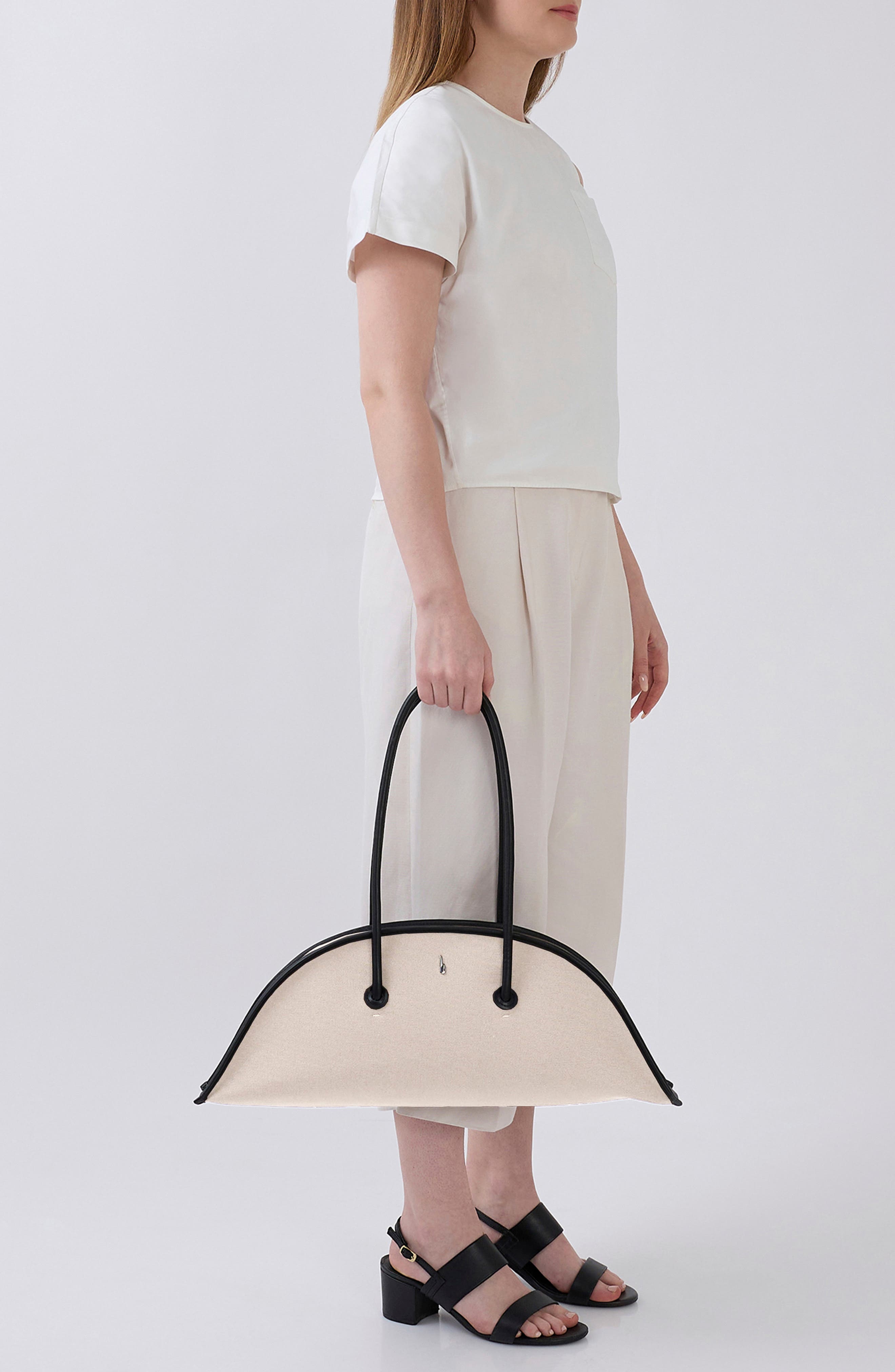 Laverne Canvas Bowler Bag, Alternate, color, SAND/ BLACK