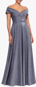 Xscape Evenings Glitter Off the Shoulder Gown