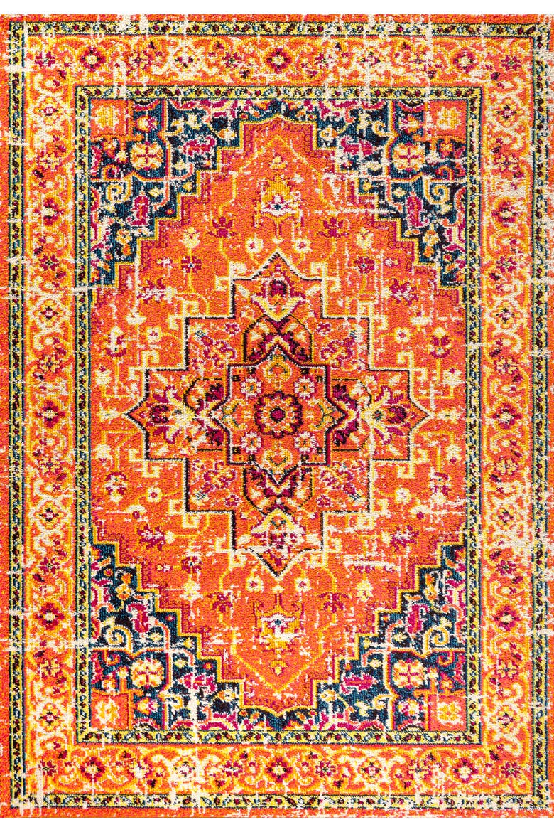 Brooklyn Geometric Medallion Area Rug, Main, color, Orange/Blue