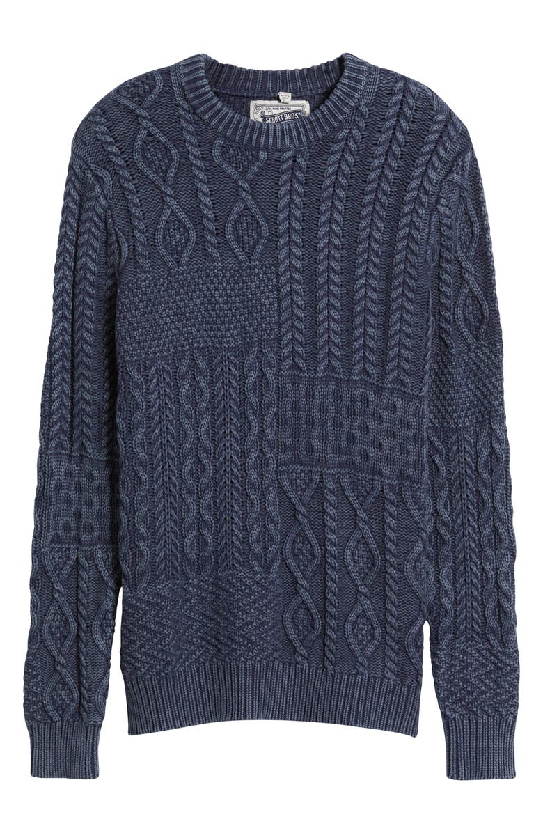 Schott NYC Stonewash Patchwork Sweater, Alternate, color, Navy