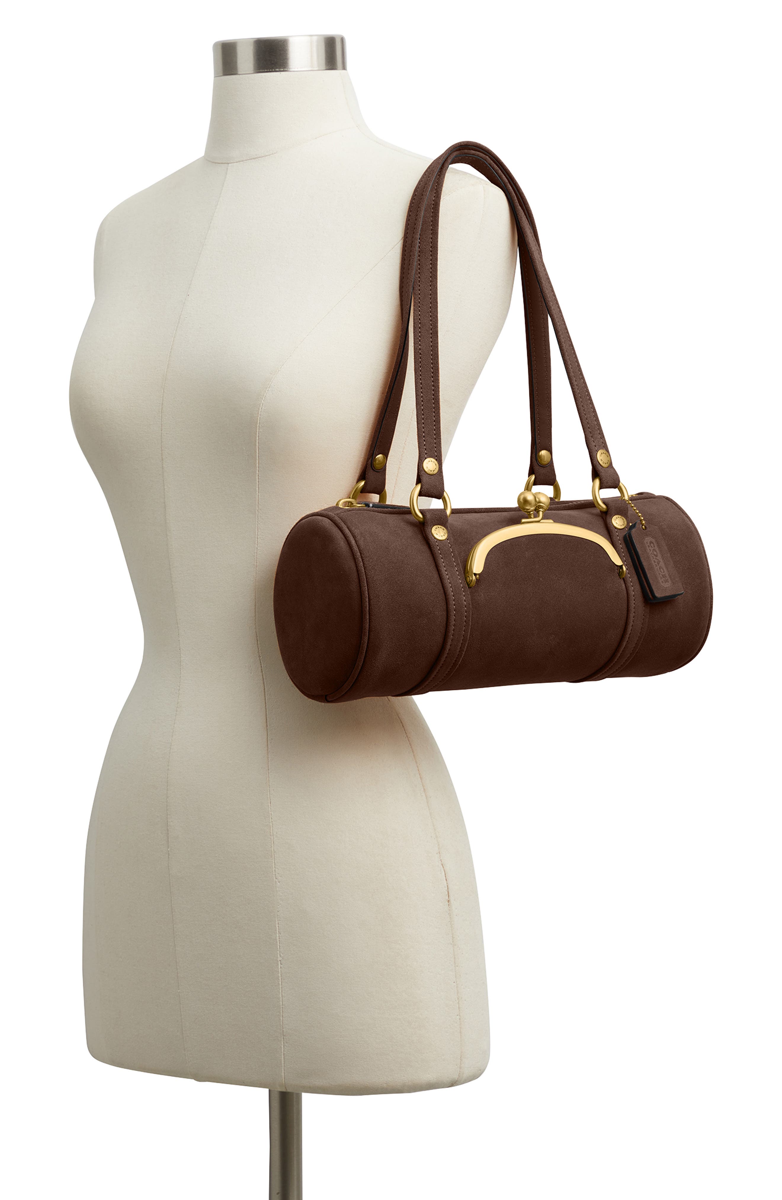 COACH Kisslock 28 Leather Barrel Bag, Alternate, color, 