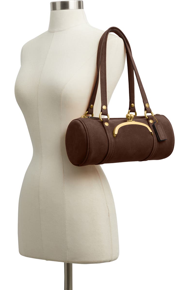 COACH Kisslock 28 Leather Barrel Bag, Alternate, color,