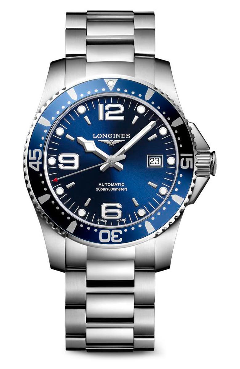 Longines HydroConquest Automatic Bracelet Watch, 41mm, Main, color, Silver/ Blue