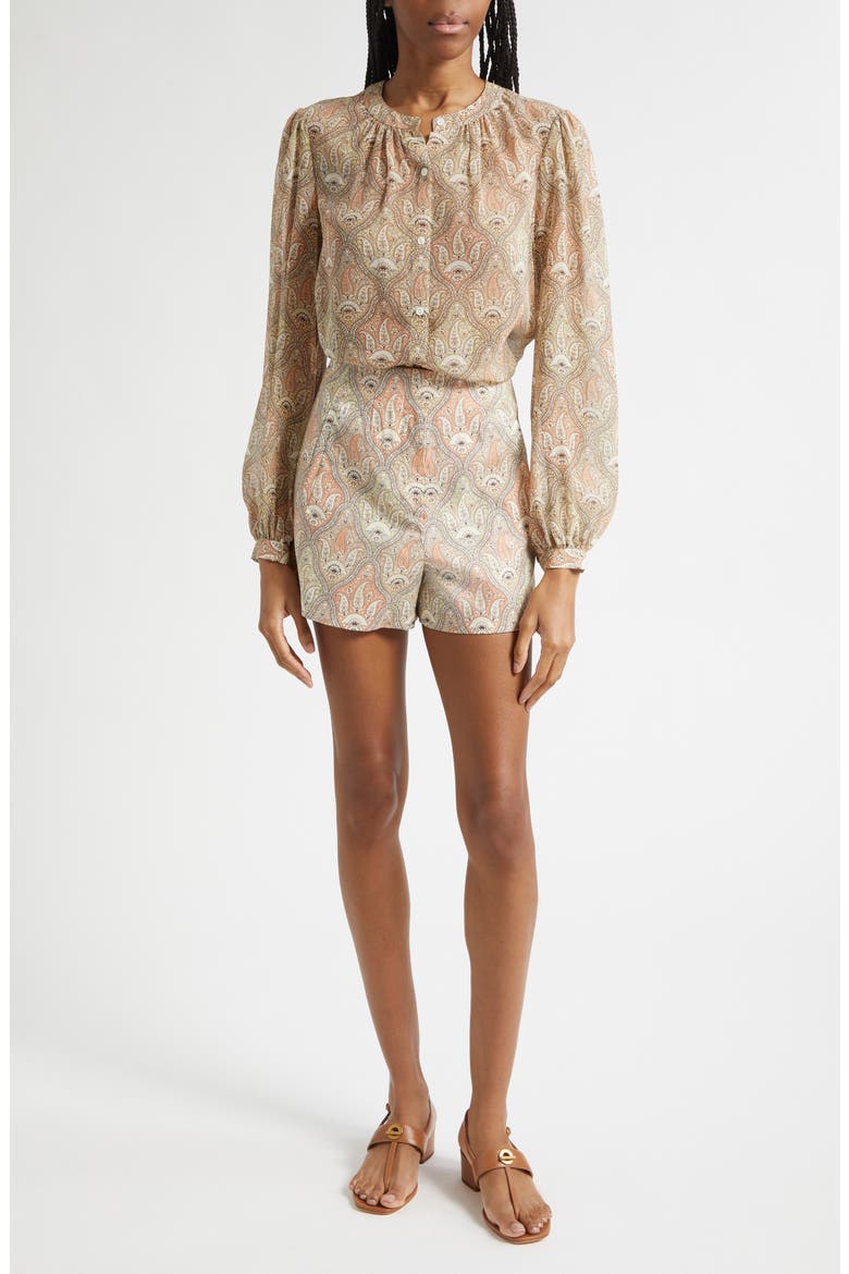 Ashlynn Paisley Silk Top, Alternate, color, STONE KHAKI MULTI