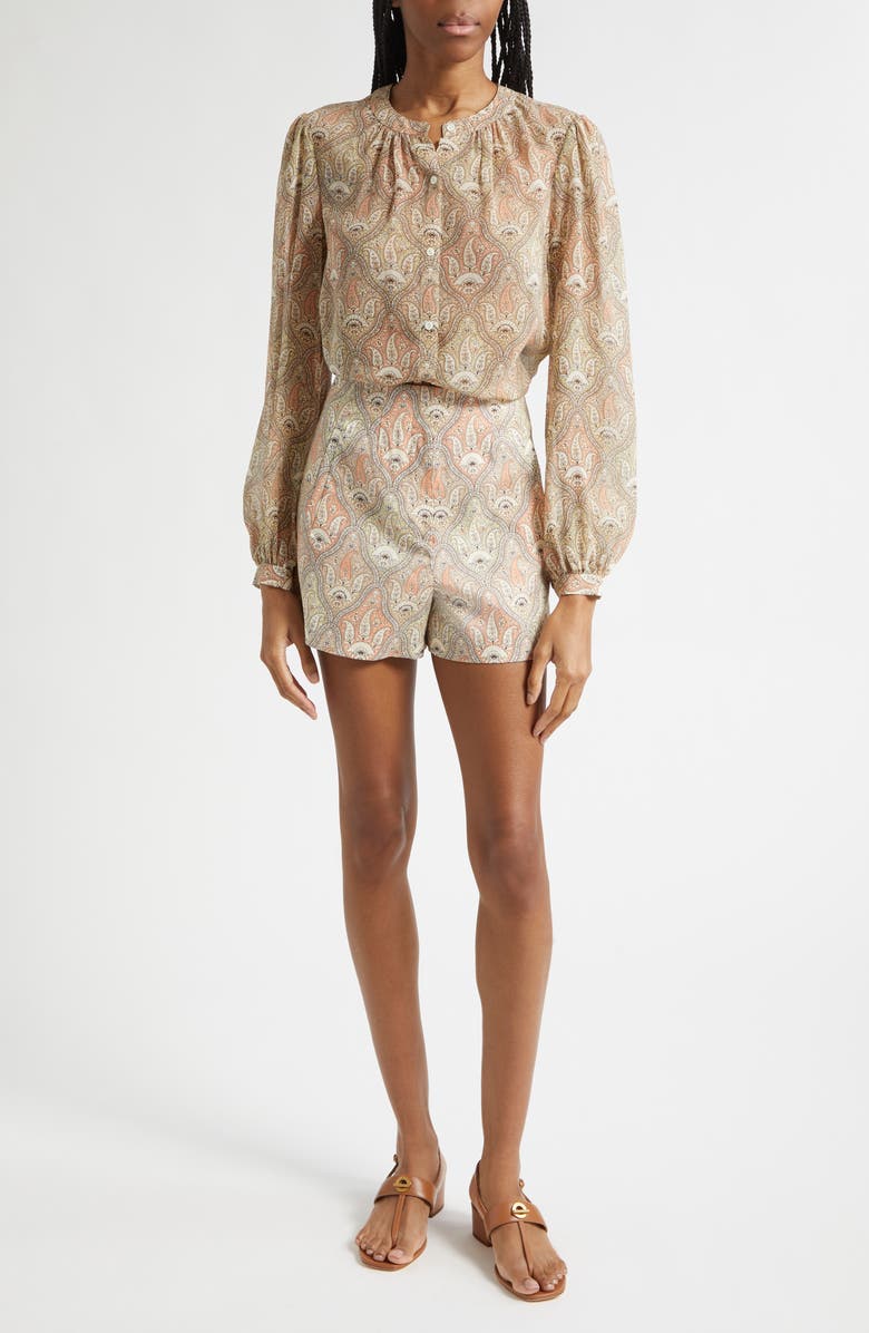 Veronica Beard Ashlynn Paisley Silk Top, Alternate, color, Stone Khaki Multi