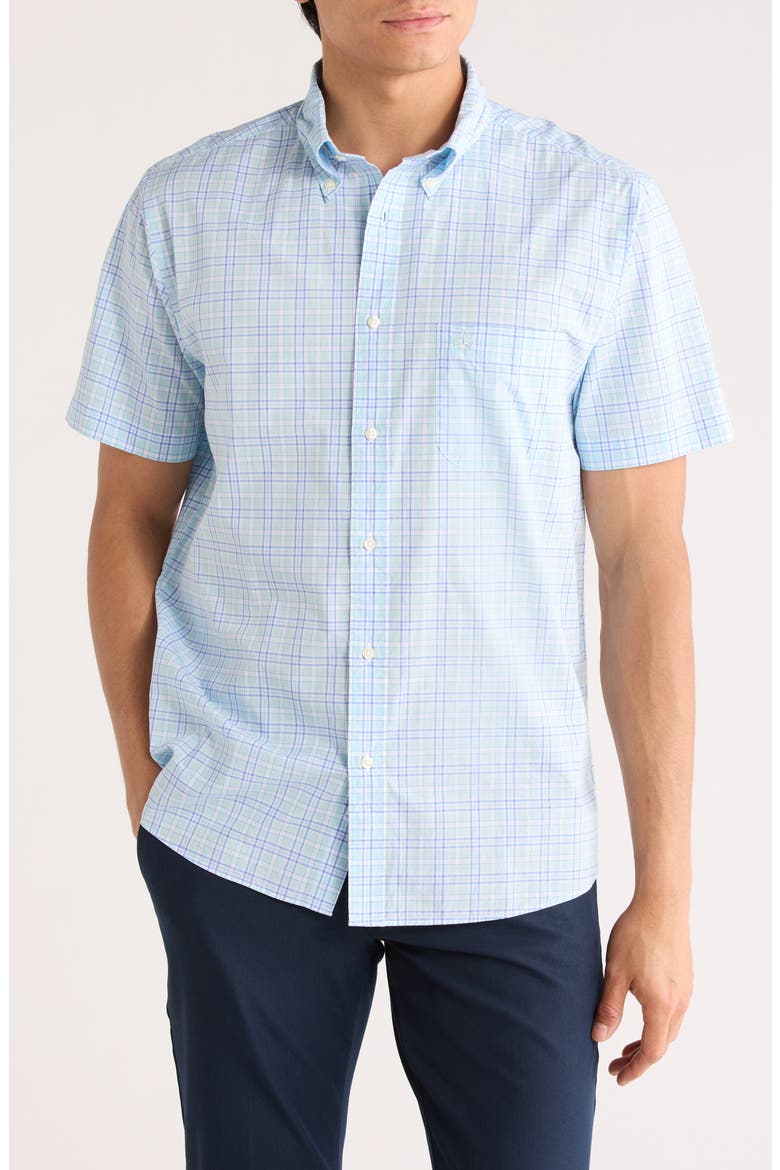 Short Sleeve Woven Shirt, Main, color, TURQUOISE/ AQUA