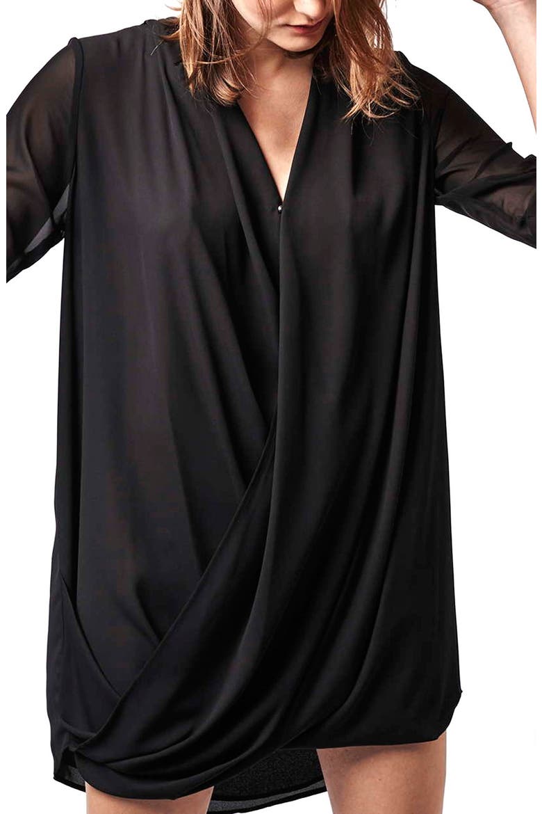 Chiffon Drape Tunic Dress, Alternate, color, BLACK