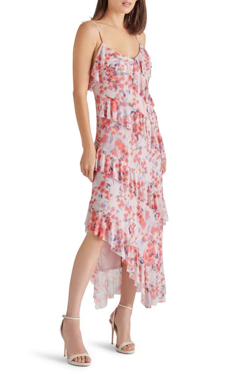 Steve Madden Aida Floral Print Ruffle Sleeveless Asymmetric Midi Dress In Dusty Lavender