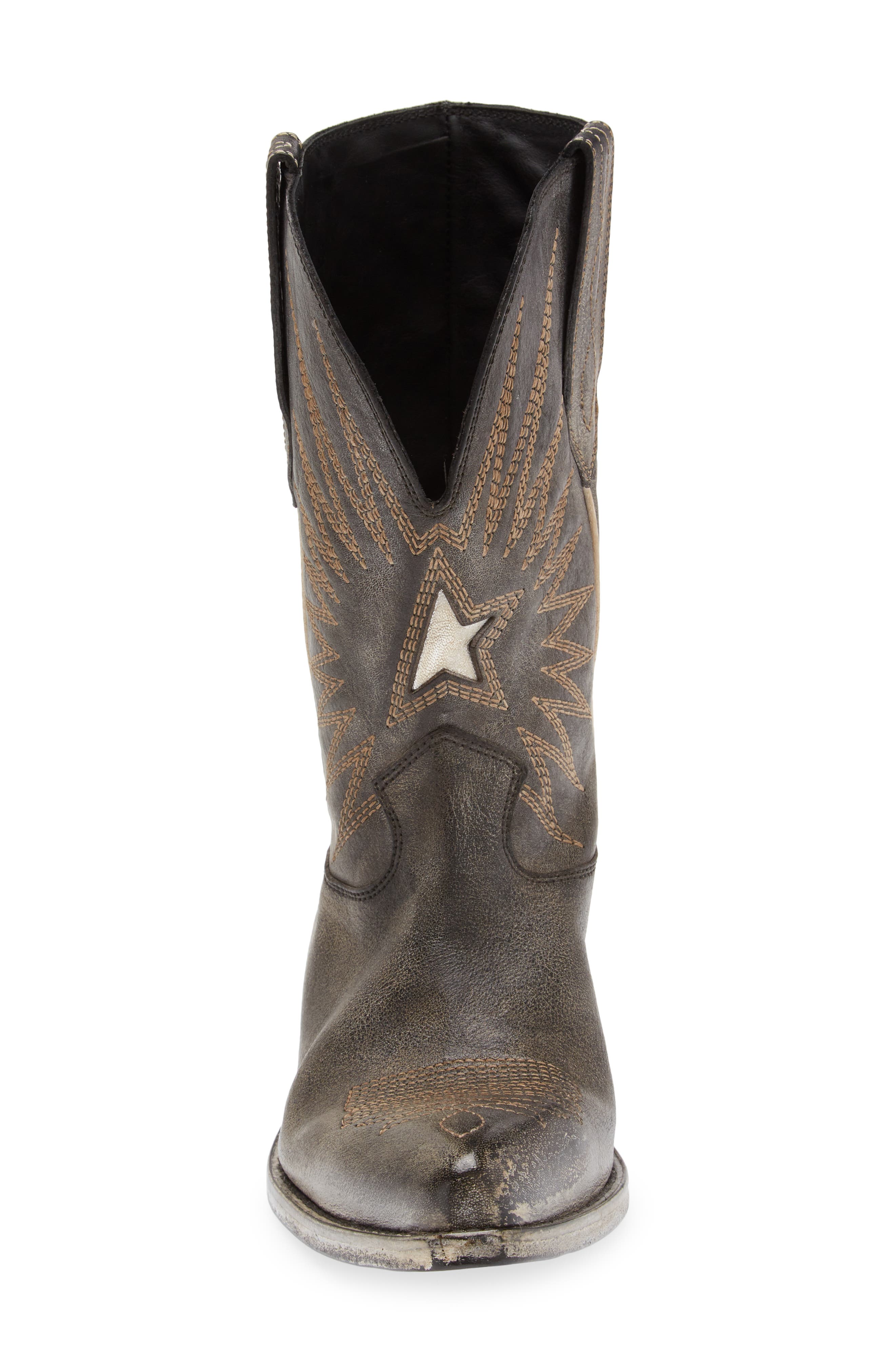 Golden Goose Wish Star Short Western Boot, Alternate, color, Black/ Ecru Silver
