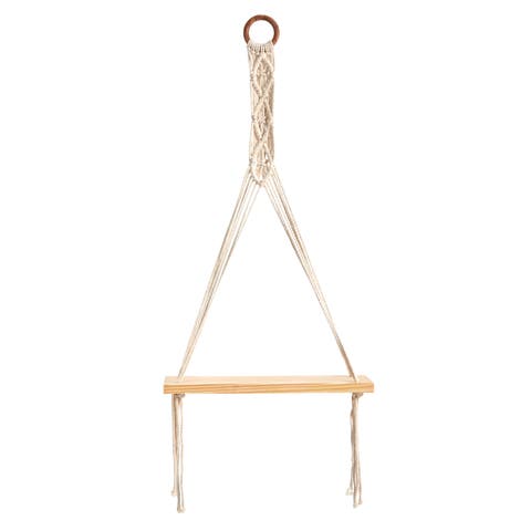14-in x 24-in Handmade Macrame Wall Hanging with Wooden Shelf