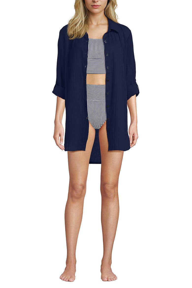 New Button-Up Shirt Cover-Up Dress, Alternate, color, Deep Sea Navy