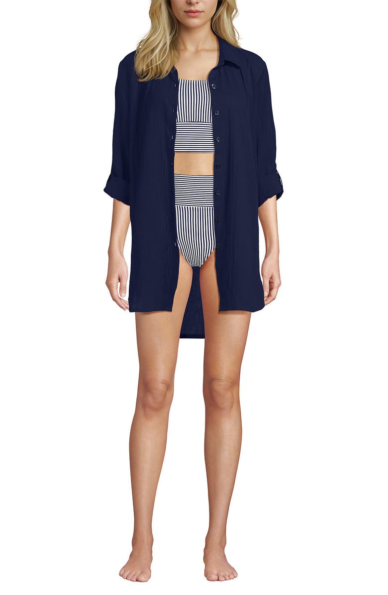 Lands' End New Button-Up Shirt Cover-Up Dress, Alternate, color, Deep Sea Navy