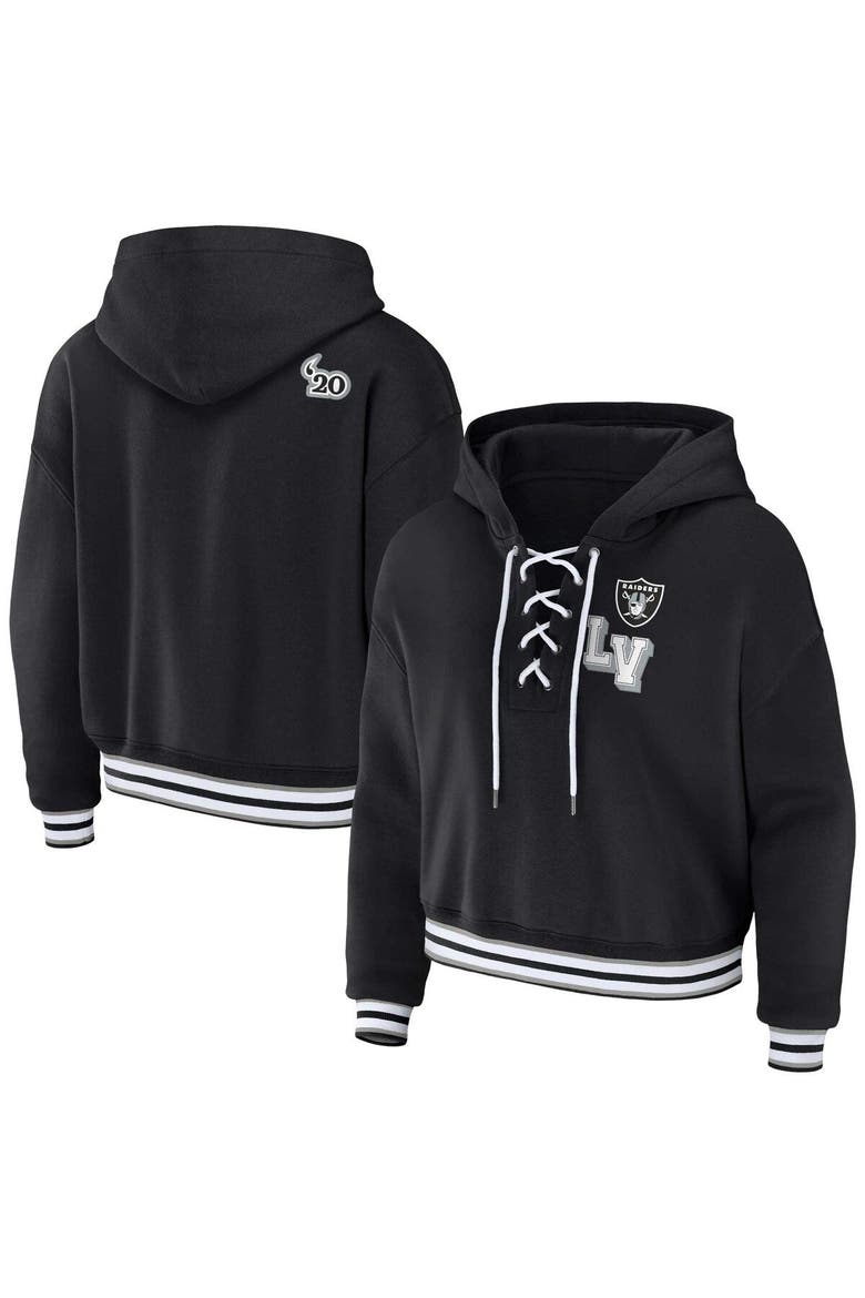 Women's WEAR by Erin Andrews Black Las Vegas Raiders Lace-Up Pullover Hoodie, Alternate, color, Black
