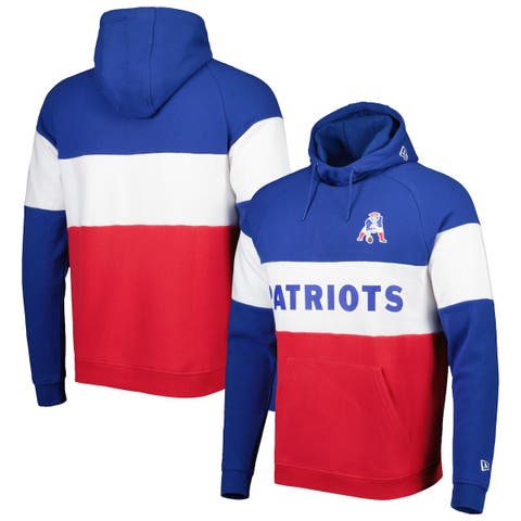 Men's New Era Red/Royal New England Patriots Colorblock Throwback Pullover Hoodie