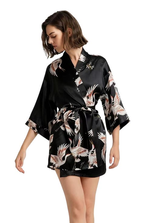 19Momme Pure Silk Printed Short Robe