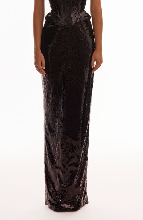 Fitted High-Waist Sequin Pencil Maxi Skirt for Cocktail Events