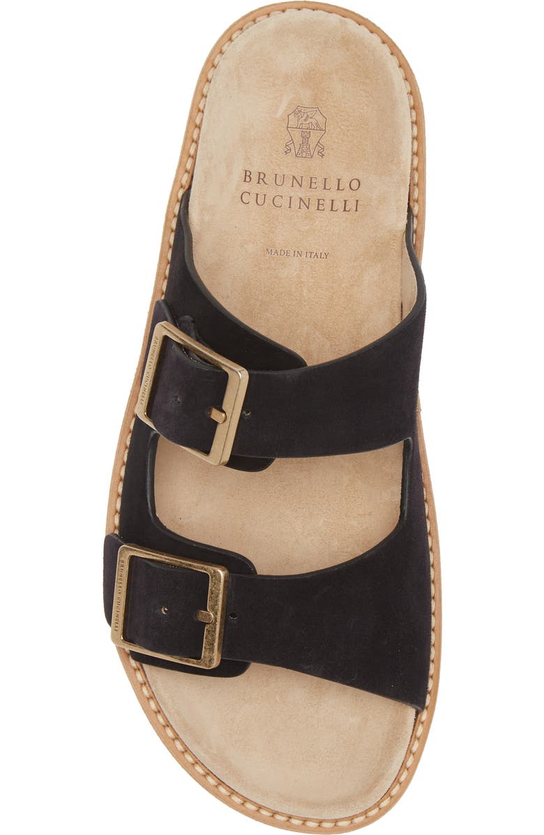 Brunello Cucinelli Double Strap Washed Suede Slide Sandal, Alternate, color,
