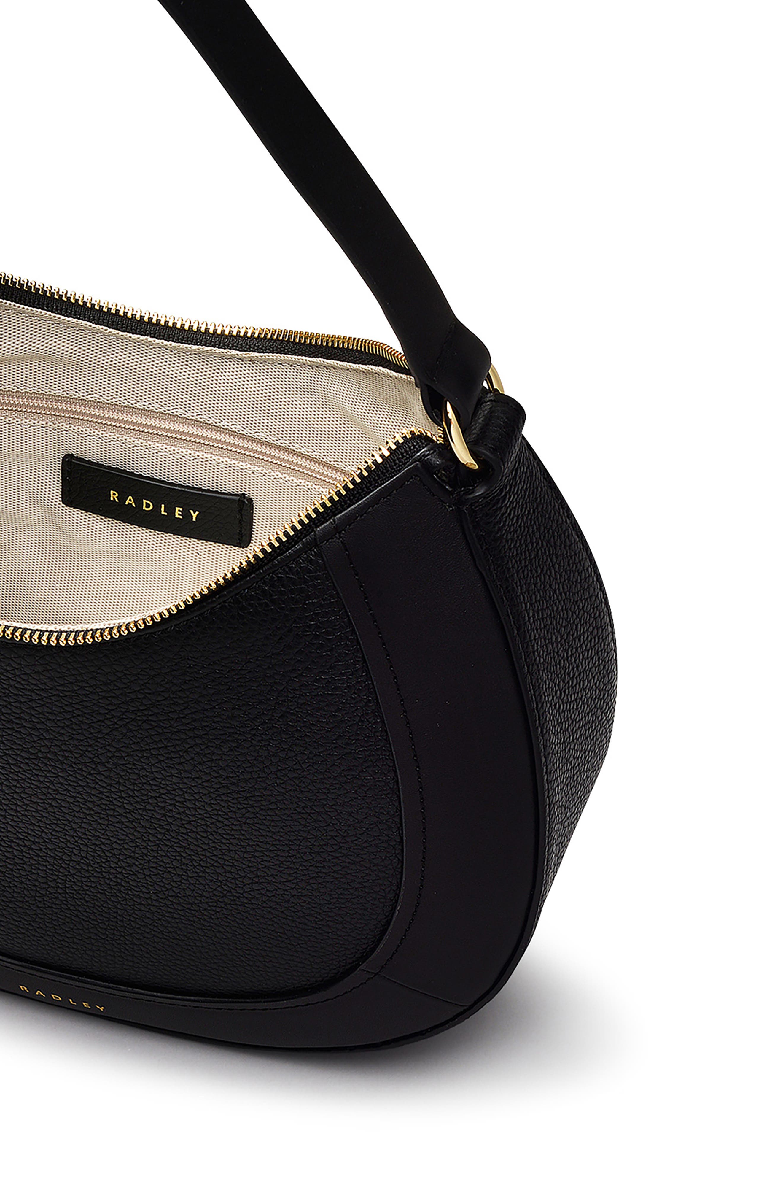 Radley Merchant Hall Small Crescent Leather Shoulder Bag, Alternate, color, Black