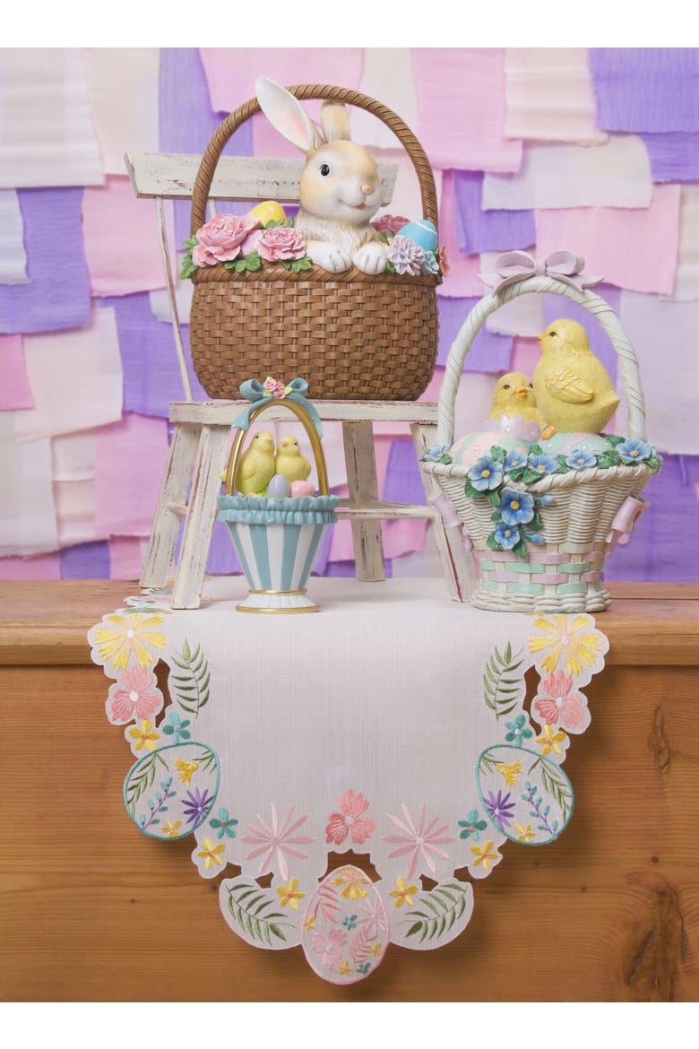 Vintage Easter Chicks on Egg Basket Large Decorative Figurine 13.4", Alternate, color, Yellow
