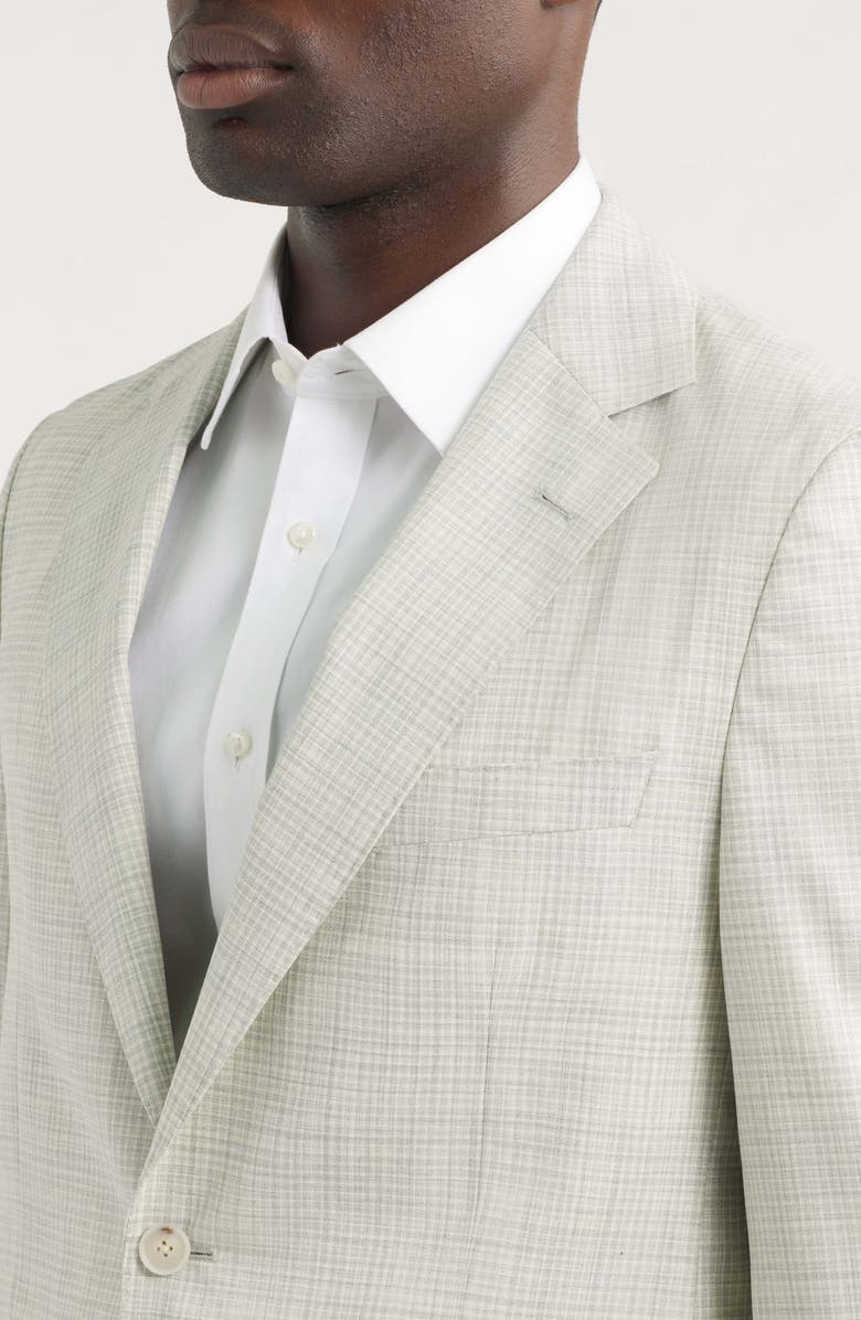 BOSS Huge Slim Fit Tan & Grey Microcheck Virgin Wool Suit, Alternate, color, Open Grey