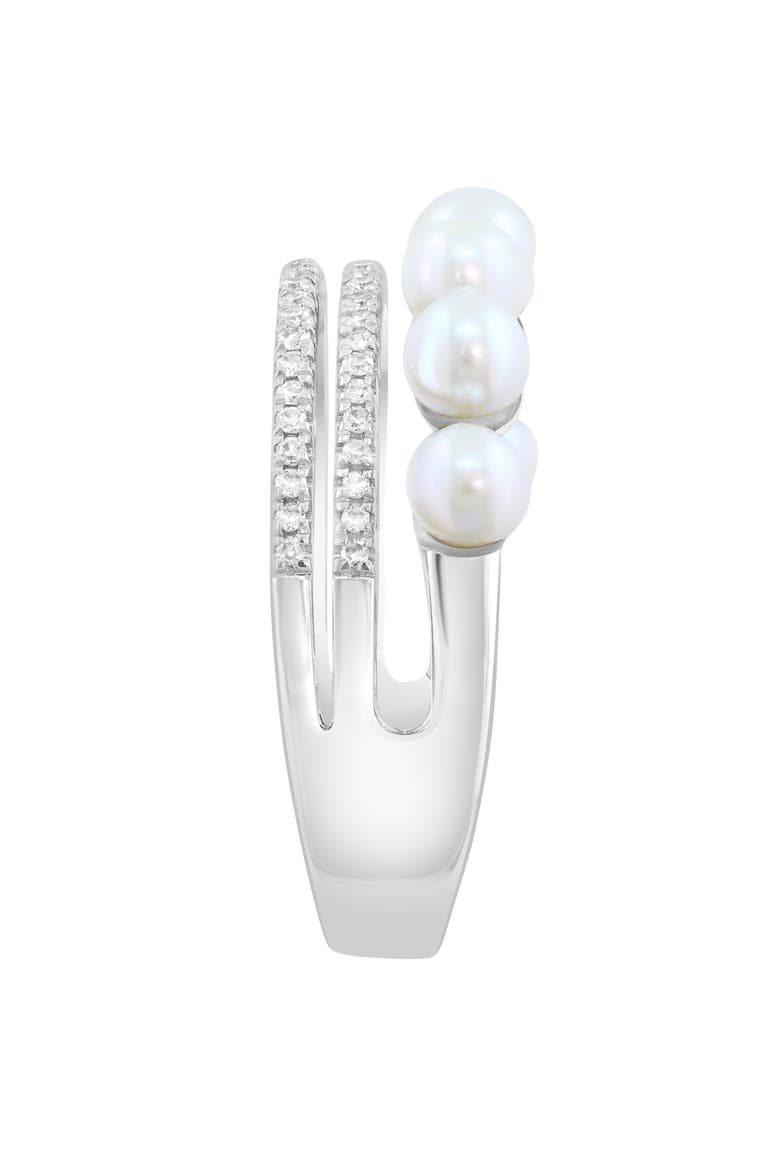 Sterling Silver Freshwater Pearl & Diamond Triple Band Ring, Alternate, color, WHITE