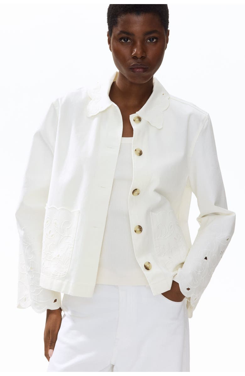 H&M Broderie Anglaise Twill Jacket, Main, color, Cream