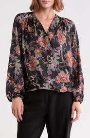 T Tahari Long Sleeve Faux Wrap Blouse