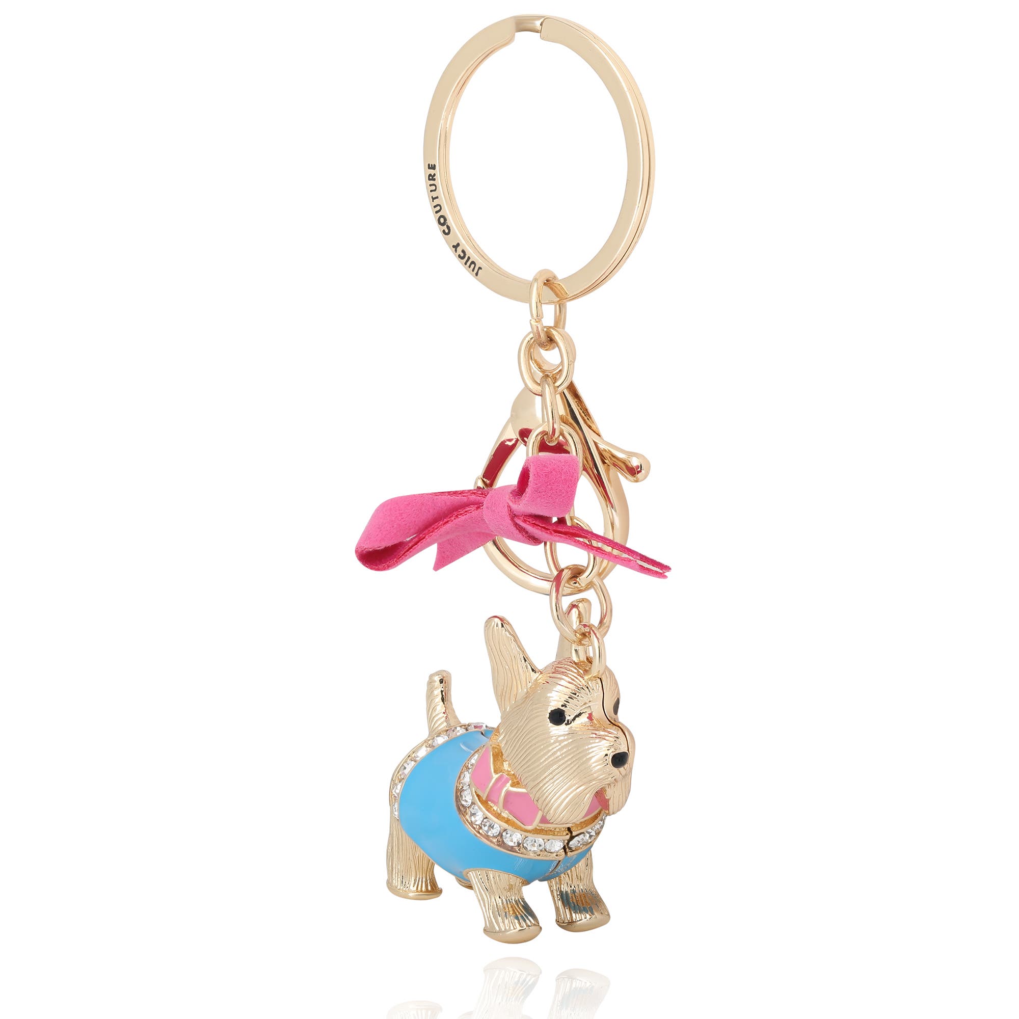 Juicy Couture Crystal Scottie Dog Keychain with Satin Bow, Gold-Tone, Alternate, color, Multicolor