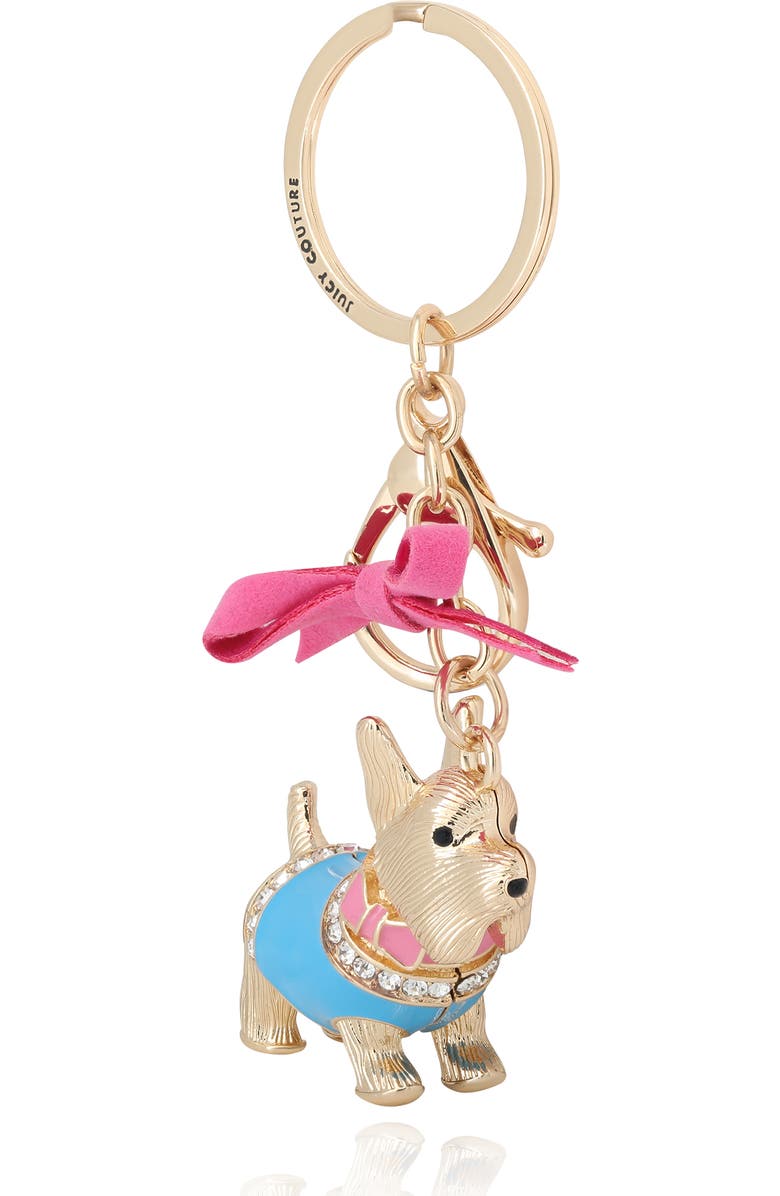 Juicy Couture Crystal Scottie Dog Keychain with Satin Bow, Gold-Tone, Alternate, color, Multicolor