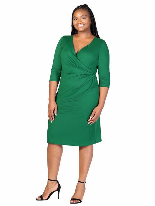 24seven Comfort Apparel Plus Size Wrap Dress In Green
