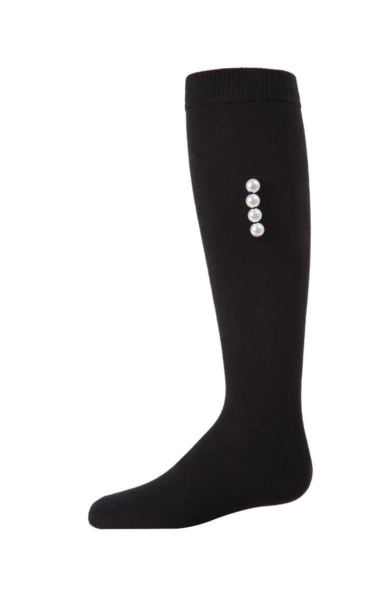 MeMoi Side Pearls Knee High Socks, Main, color, Black