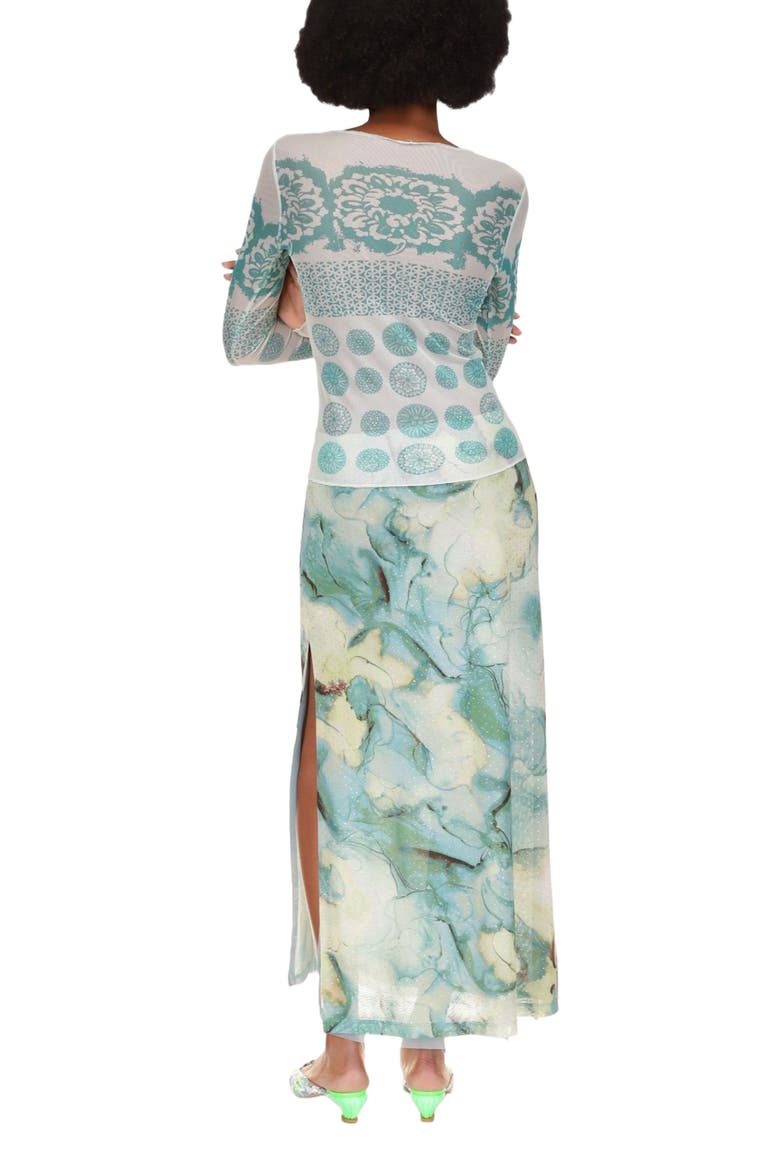 Cosmos Mesh Skirt, Alternate, color, Jade Multi
