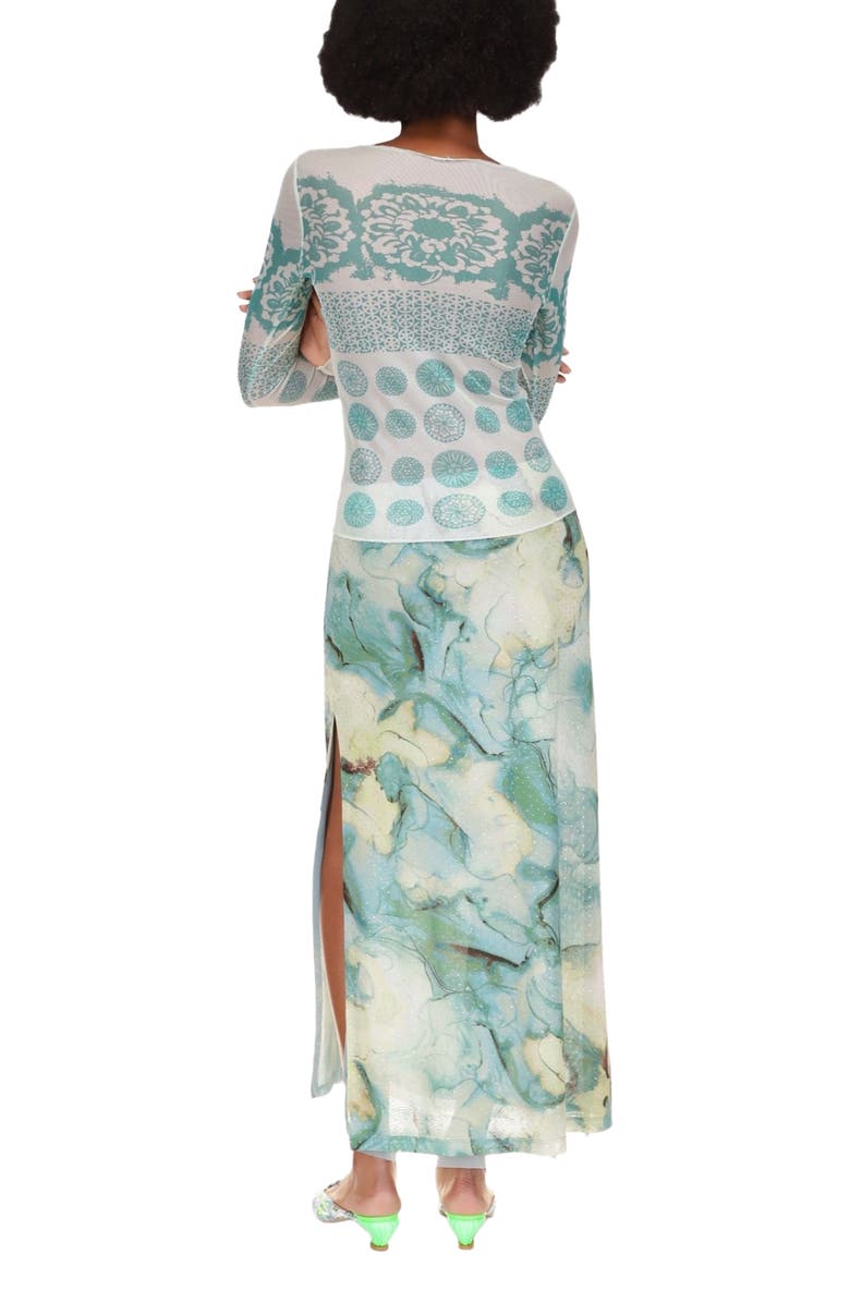 Anna Sui Cosmos Mesh Skirt, Alternate, color, Jade Multi