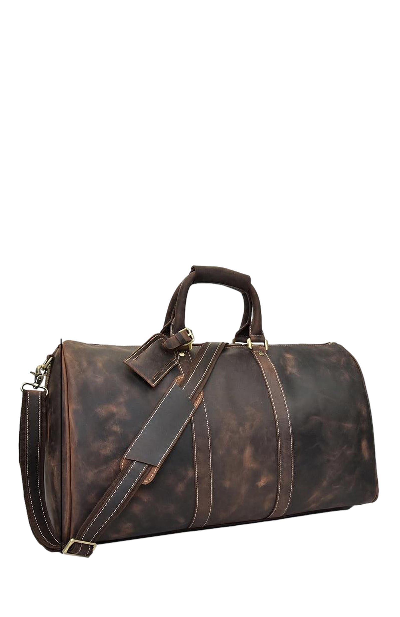STEEL HORSE LEATHER The Bjarke Weekender | Handcrafted Leather Duffle Bag, Alternate, color, Dark Brown