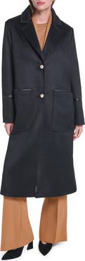 KARL LAGERFELD PARIS Single Breasted Coat with Faux Leather Trim