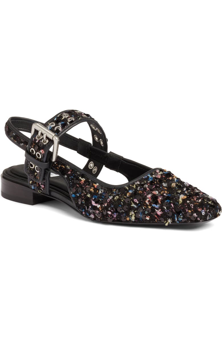 rag & bone Astra Sequin Slingback Flat, Main, color, Blackmult