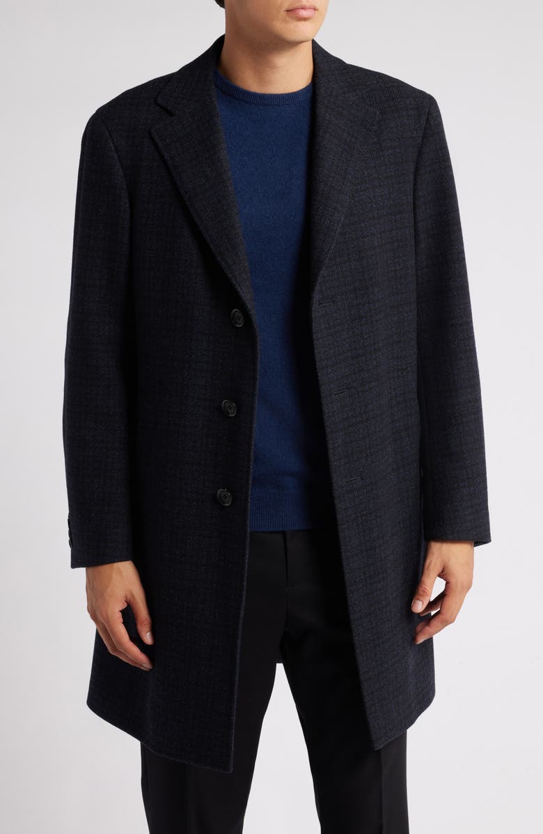 Canali Kei Trim Fit Check Wool & Cashmere Topcoat, Main, color,