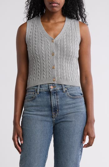 Love By Design Brea Button Front Vest In Med Grey Heather