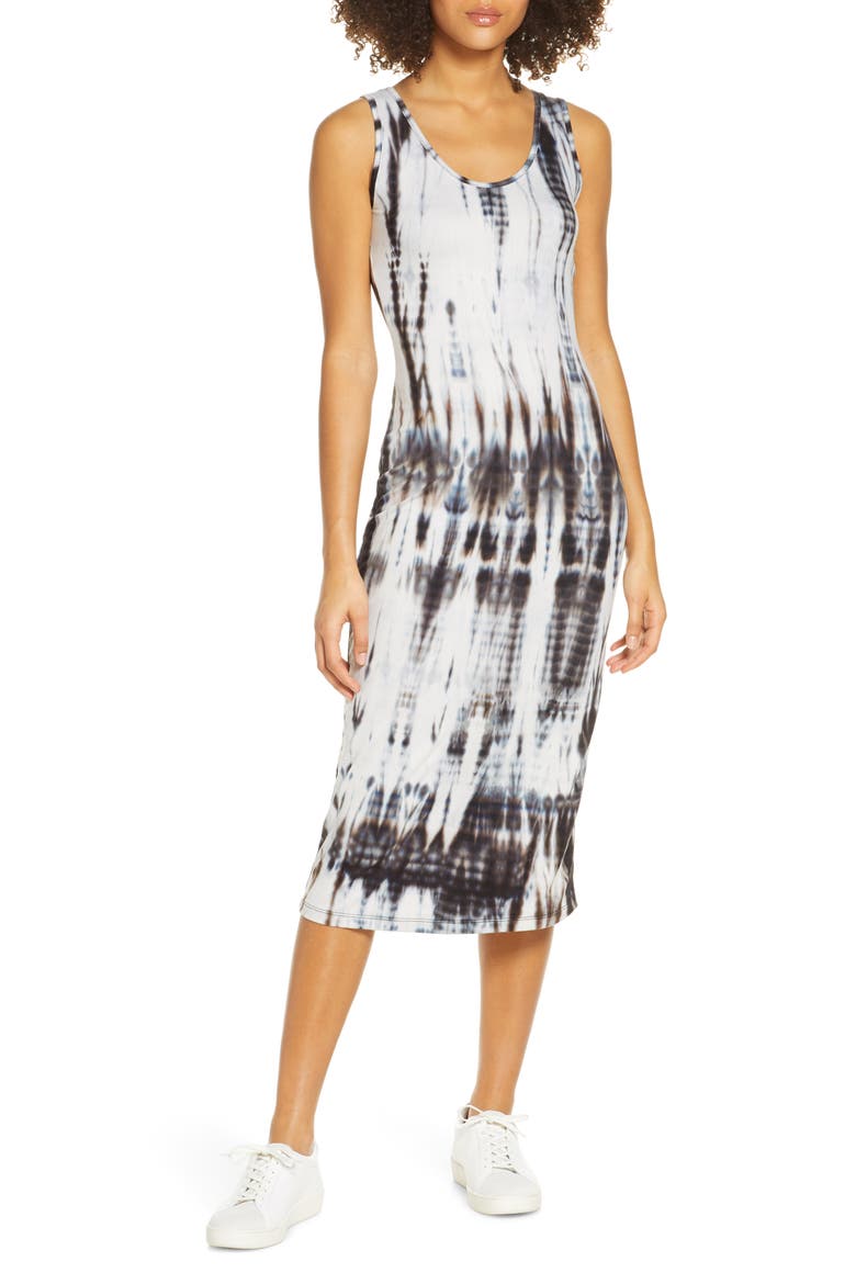 Sleeveless Tie Dye Midi Dress, Main, color, BLACK