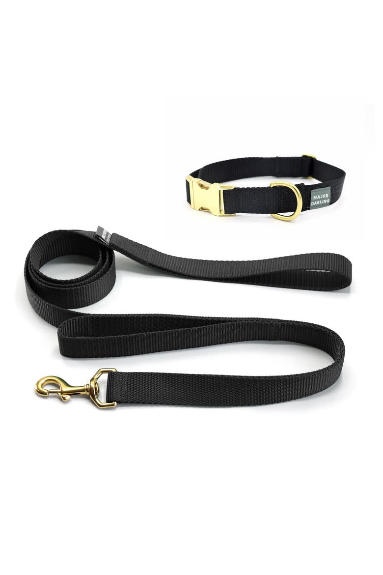 Brass Snap Collar and Leash Set, Main, color, Black