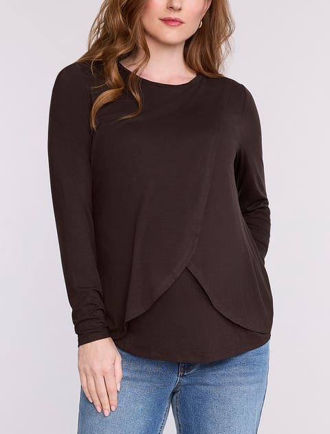 Crewneck Long Sleeve Draped Nursing Tee