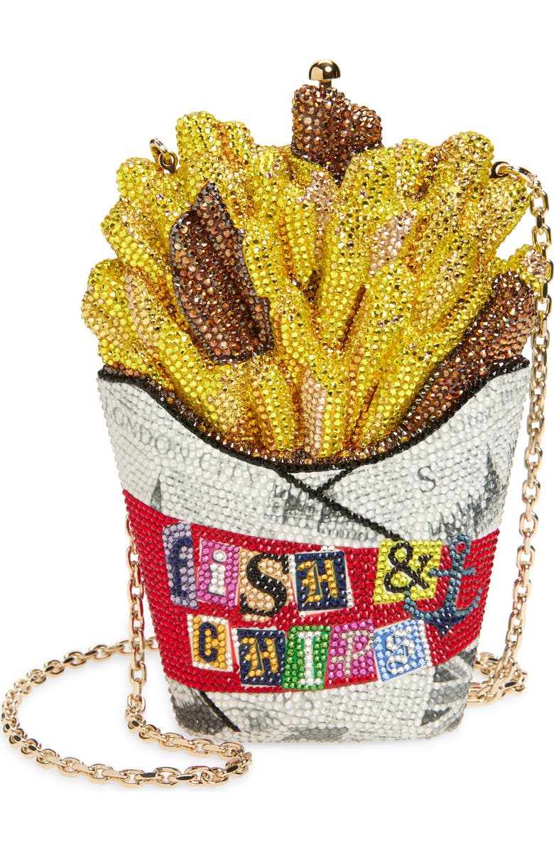 JUDITH LEIBER COUTURE French Fries & Chips Crystal Embellished Clutch, Main, color, Champagne Transparent Multi