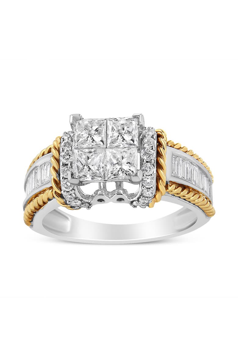 14K White and Yellow Gold 1 1/2Cttw Diamond Quad Engagement Ring, Alternate, color, Yellow
