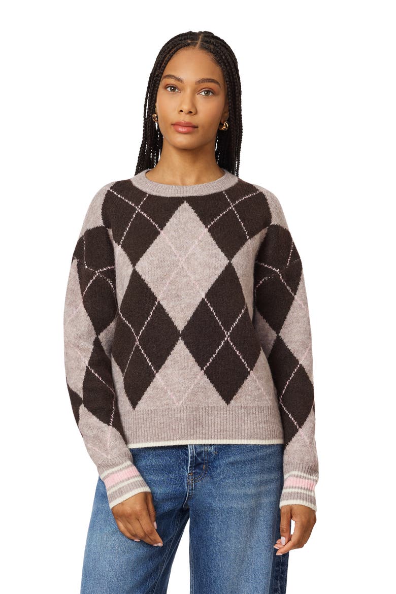 Crewneck Pullover Sweater, Alternate, color, MED BROWN SEAL ROSE DUST