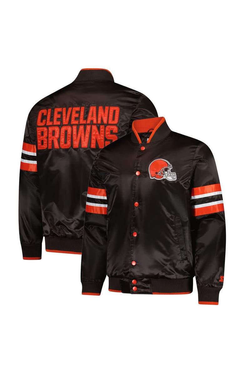STARTER Men's Starter Brown Cleveland Browns Scout I Full-Snap Varsity Jacket, Main, color, 